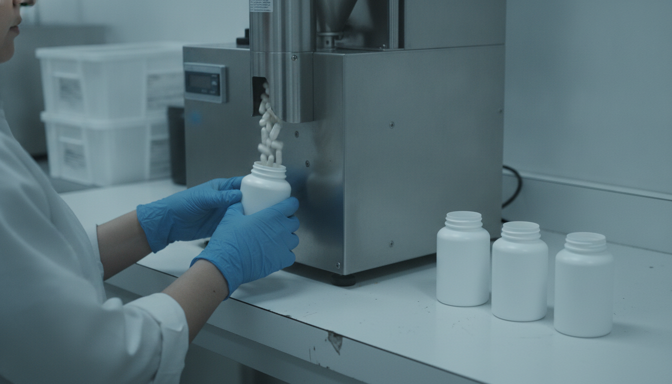 Capsules and softgels on a nutraceutical production line
